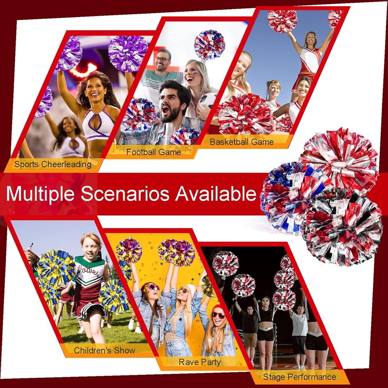 HOLENGS 4Pcs Upgraded 12inch Metallic Cheerleading Pom Poms, Cheerleader Pompoms Cheer Poms for Kids Adults, Cheering Squad Pompoms for School Sports Games Dance Party - Image 4